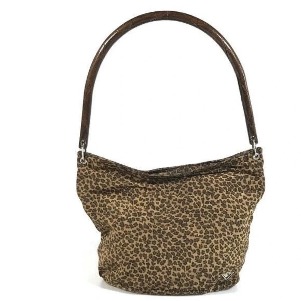 Bottega Veneta Cheetah Print Hobo Nylon Unstructured Shoulder Looping Bucket Bag